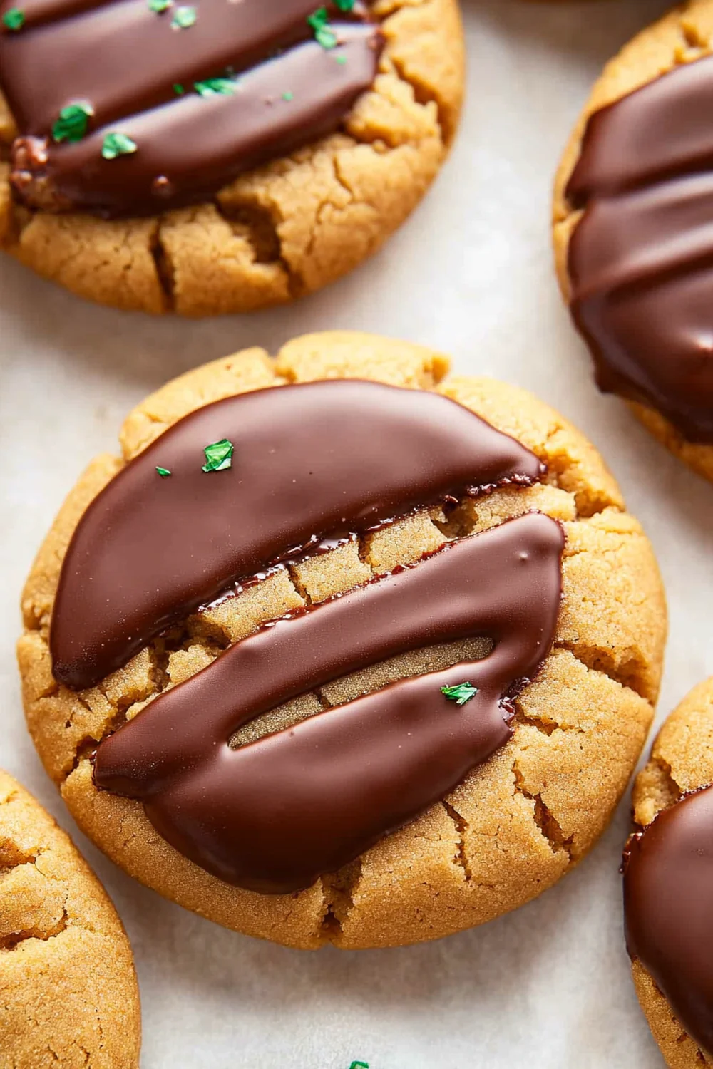 chocolate dipped chewy peanut butter cookies