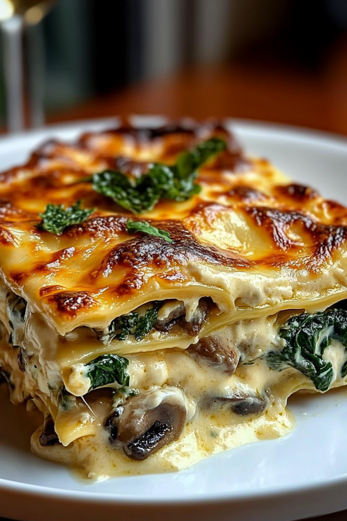 Creamy Spinach & Mushroom Lasagna