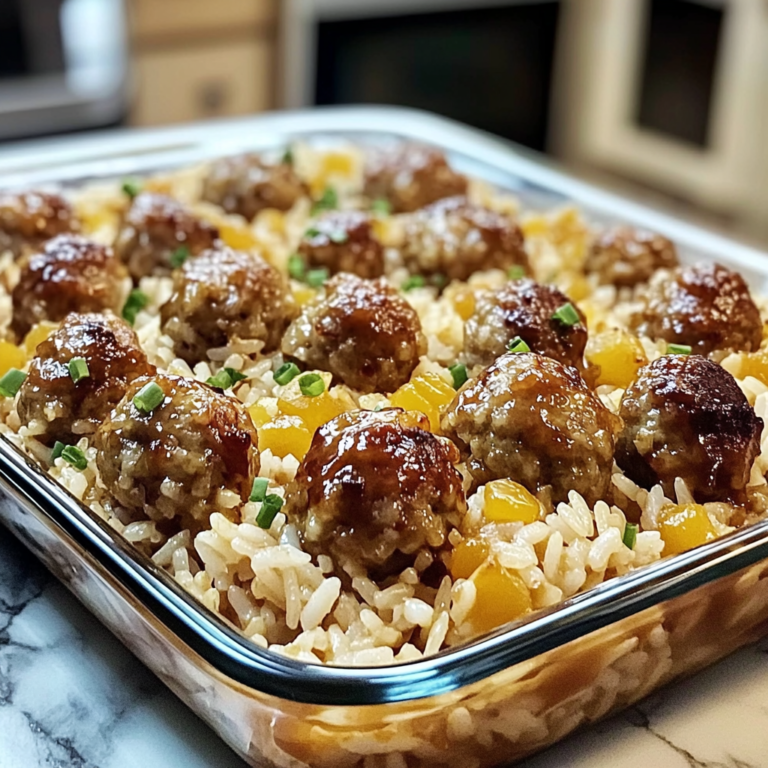 Honey Garlic Meatball Rice Bake - Hibord