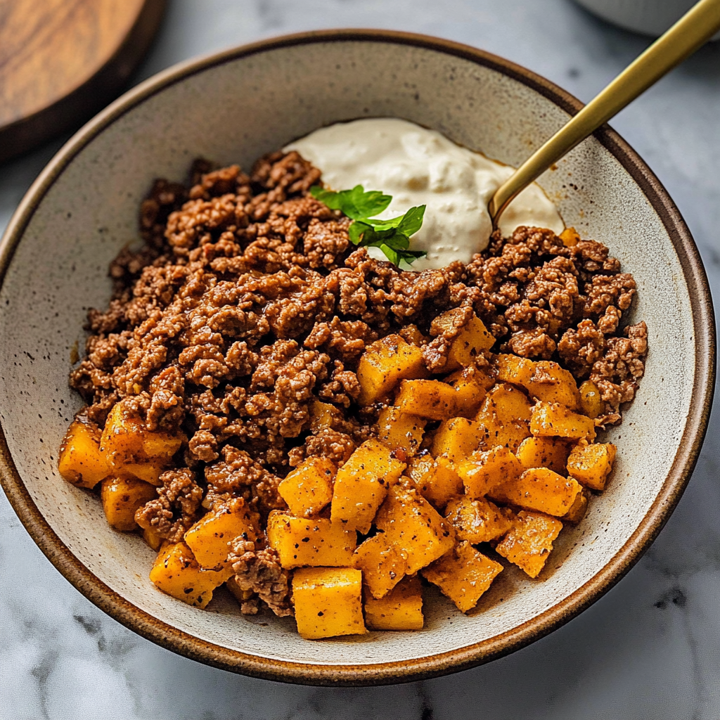 Cottage Cheese Sweet Potato Beef Bowls
