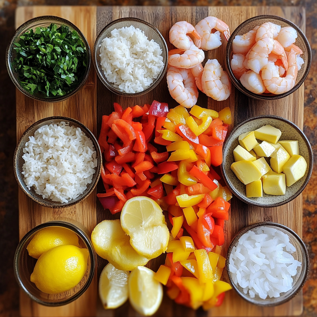 One Pan Shrimp and Rice ingredients