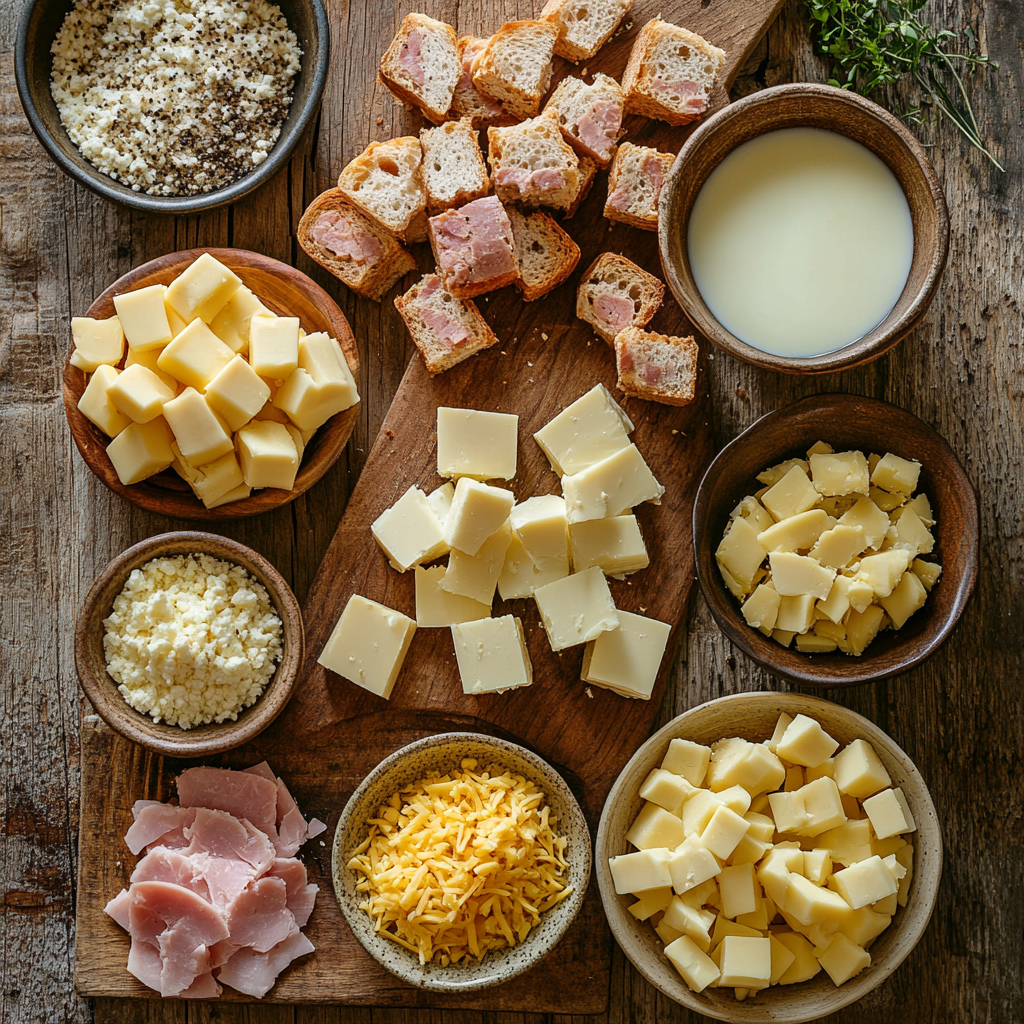 Overnight Ham & Swiss Cheese Strata ingredients