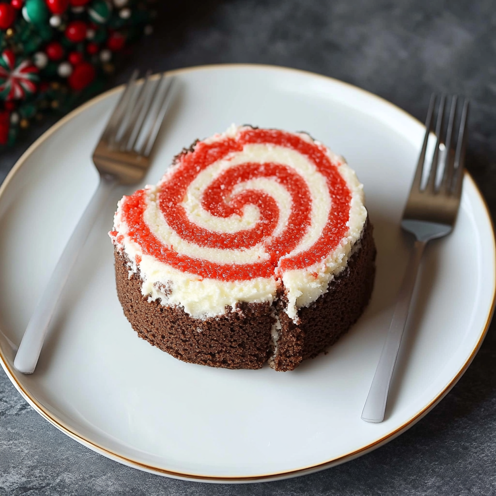 Candy Cane Cake Roll with Chocolate Peppermint Whipped Cream