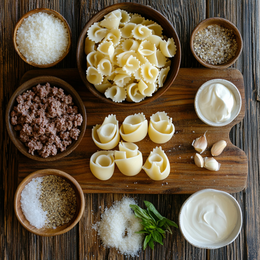 Creamy Beef and Shells ingredients