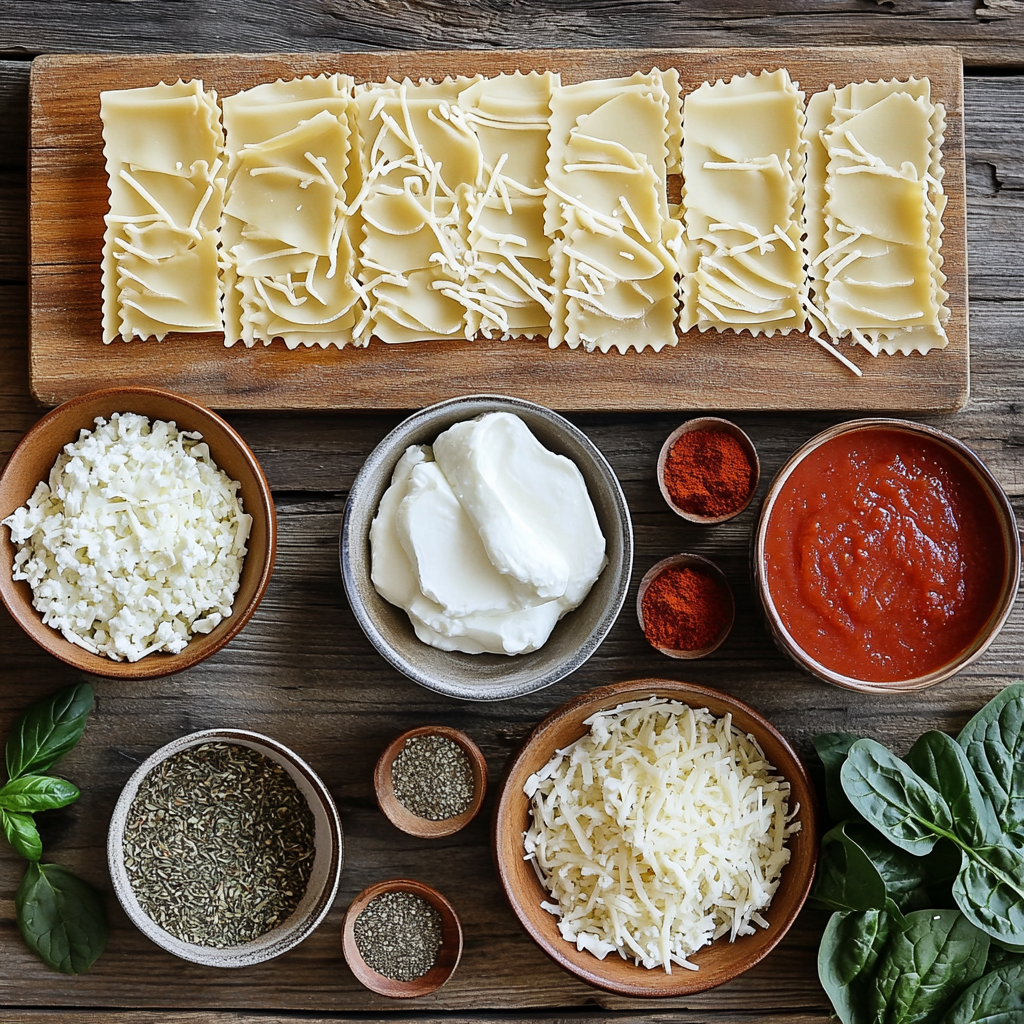 Lasagna Roll Ups with Cottage Cheese ingredients