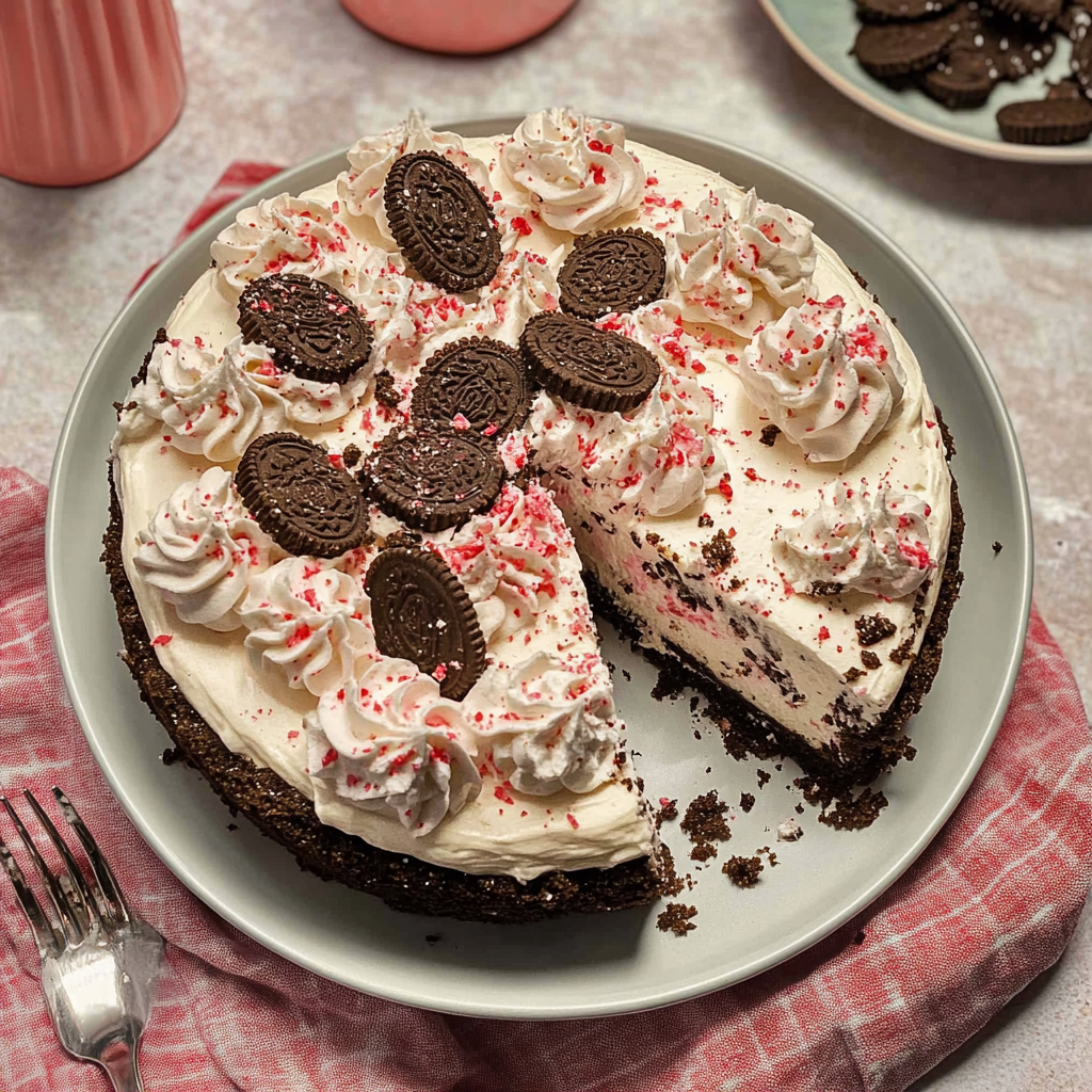 No Bake Peppermint Oreo Cheesecake