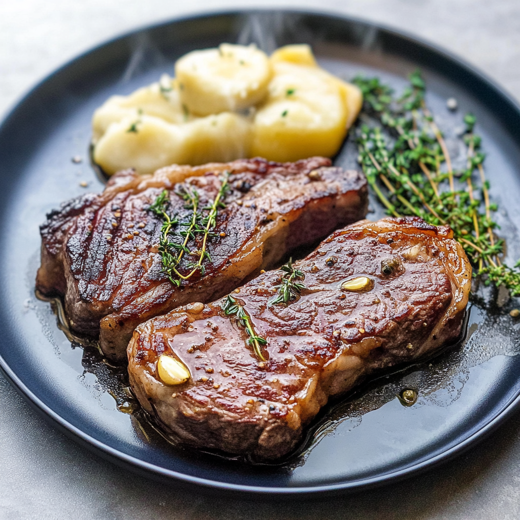 Reverse Sear Steak with Garlic and Thyme