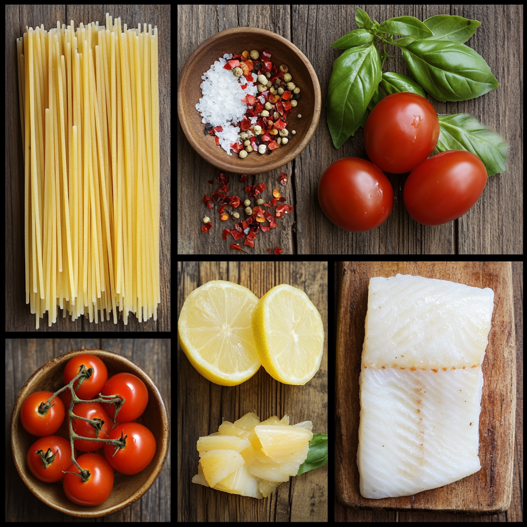 Tomato Cod Pasta ingredients