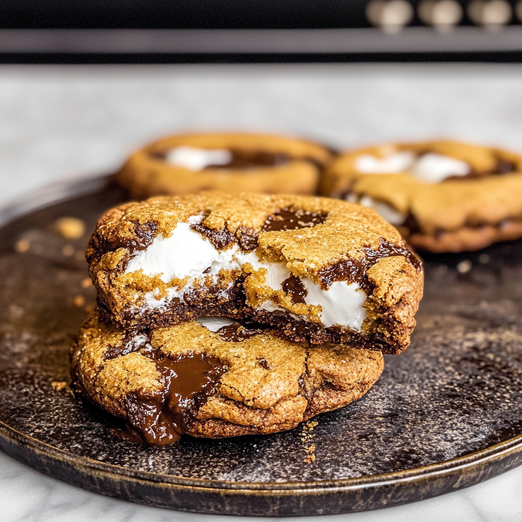 Gooey Marshmallow-Stuffed S'mores Cookies