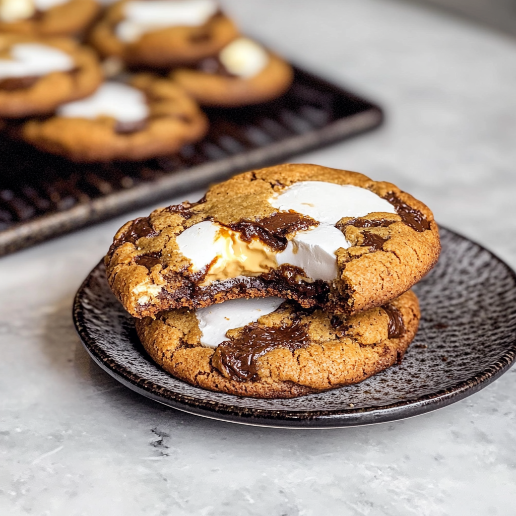 Gooey Marshmallow-Stuffed S'mores Cookies