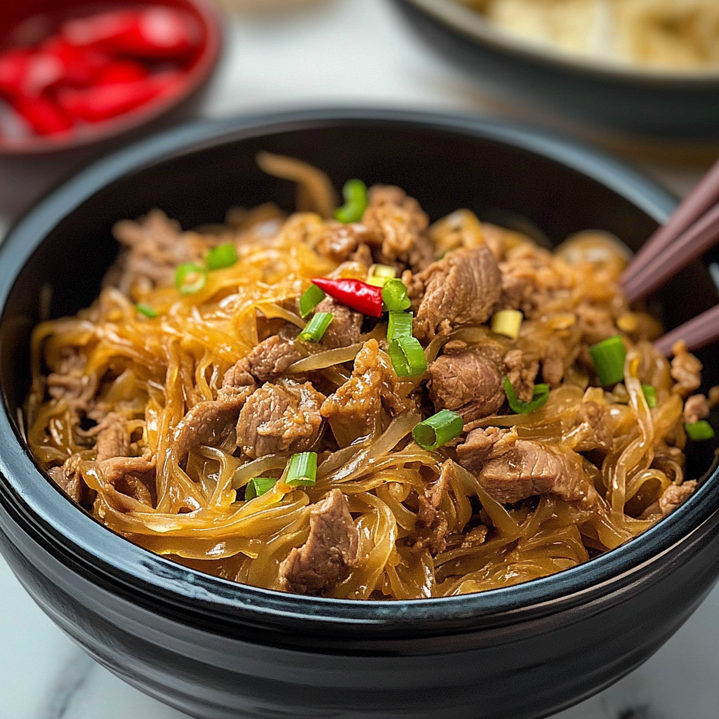 Satay Beef Cellophane Noodles in Clay Pot