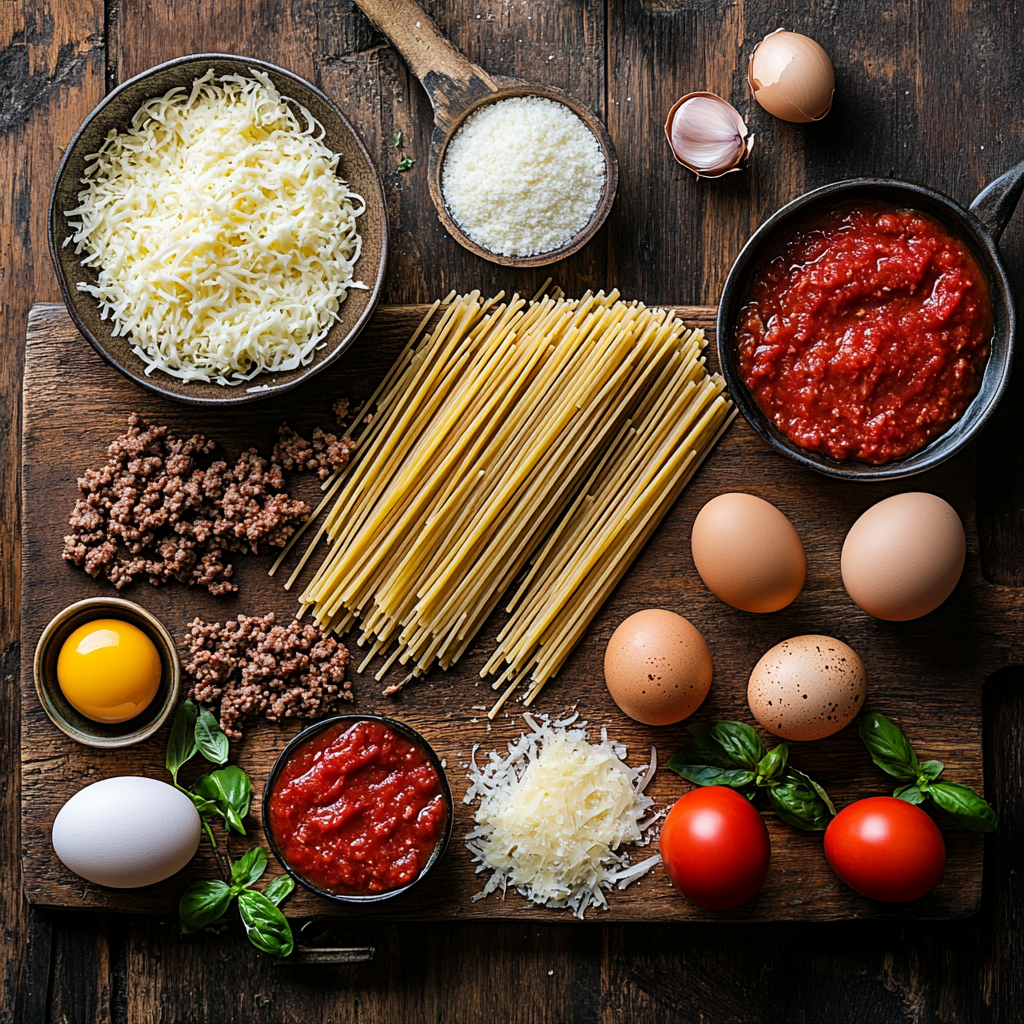 Spaghetti Pie Bake ingredients