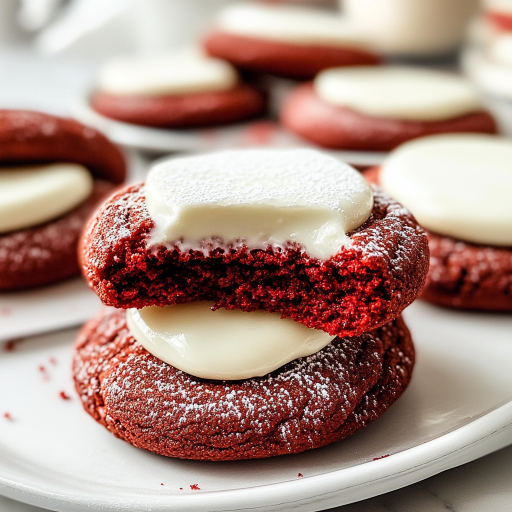 White Chocolate Dipped Red Velvet Cookies