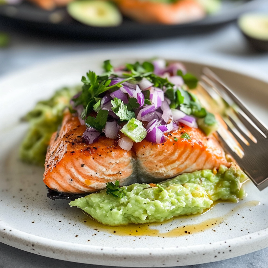 Baked Salmon with Avocado Mash