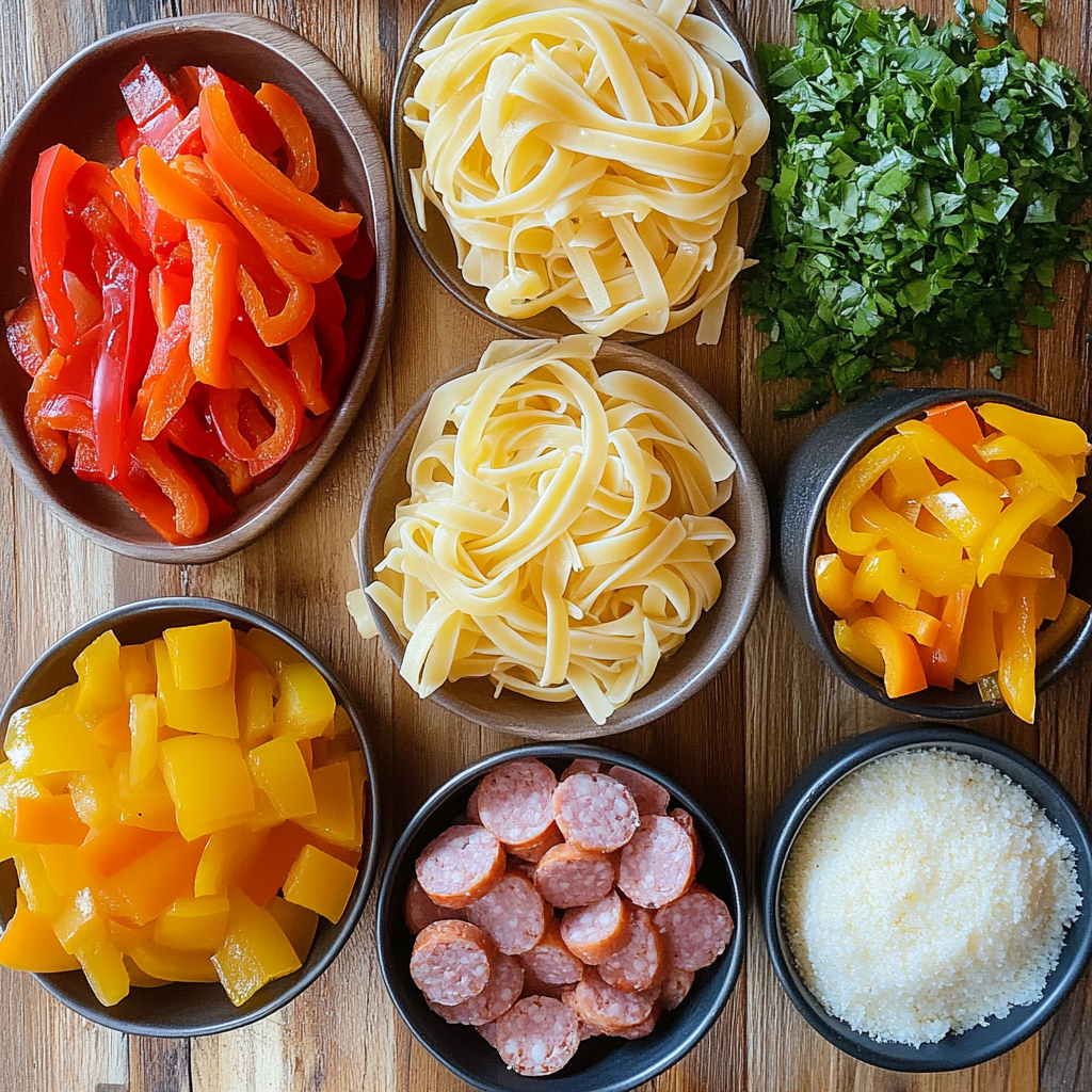 Cajun Shrimp and Sausage Pasta ingredients