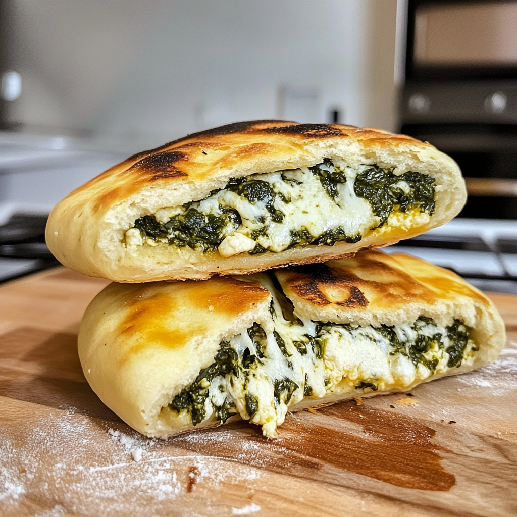 Cheesy Spinach Stuffed Flatbreads