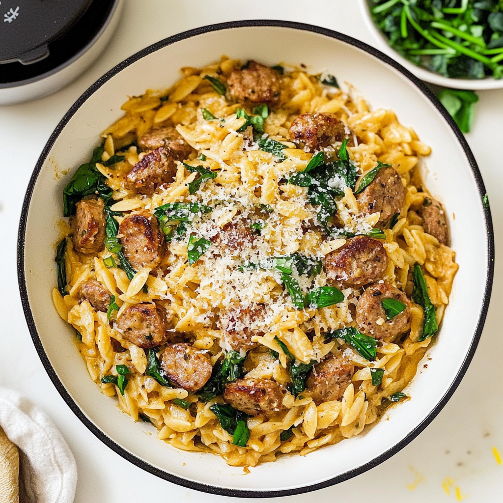 One Pan Chicken Sausage and Orzo