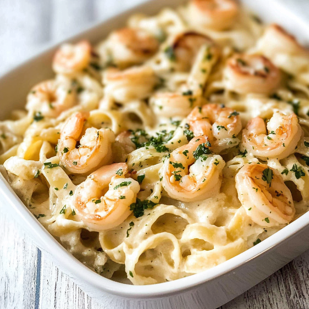 Shrimp Fettuccine Alfredo Pasta Bake