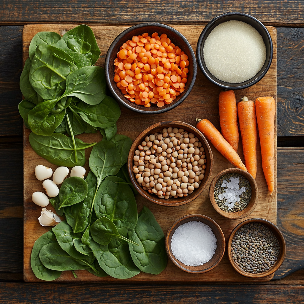 Spinach, Lentil, and Butter Bean Soup ingredients