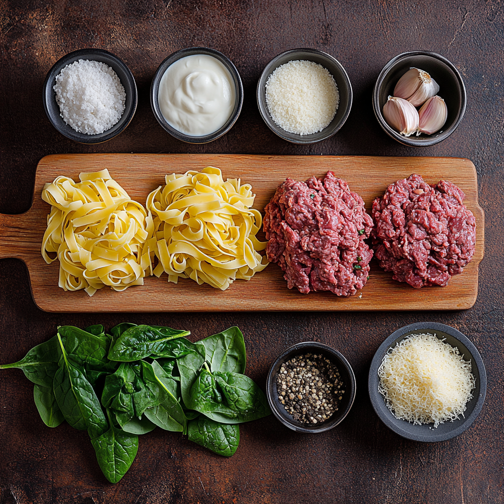 Creamy Beef Pasta ingredients