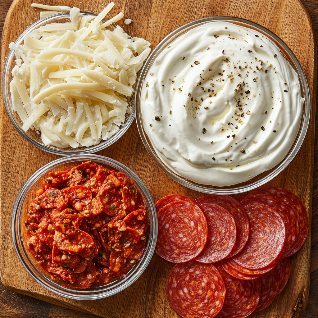 Pepperoni and Cream Cheese Pizza Dip ingredients