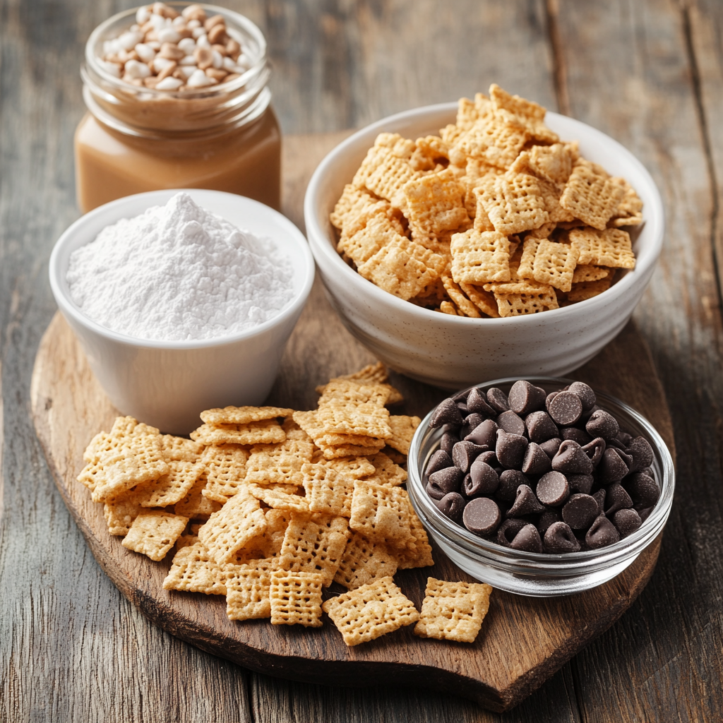 Valentine’s Day Muddy Buddies ingredients