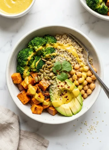 Anti-Inflammatory Glow Bowl with Turmeric Tahini finished recipe