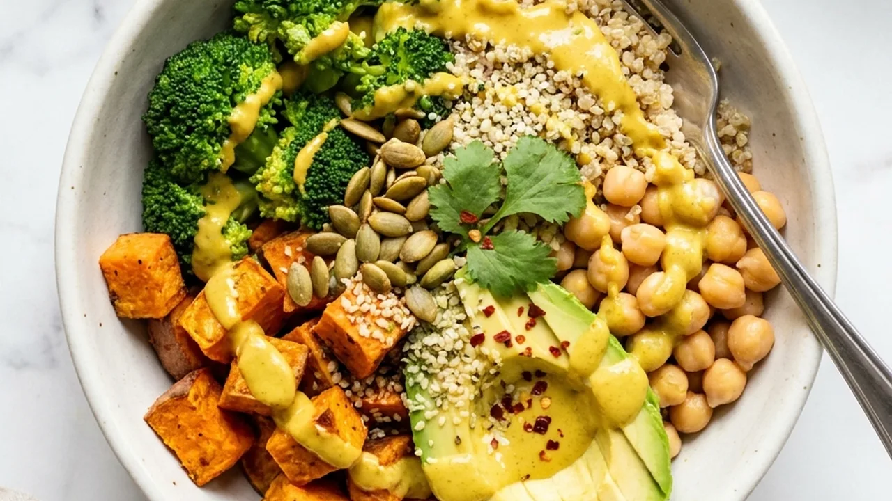 Anti-Inflammatory Glow Bowl with Turmeric Tahini finished recipe