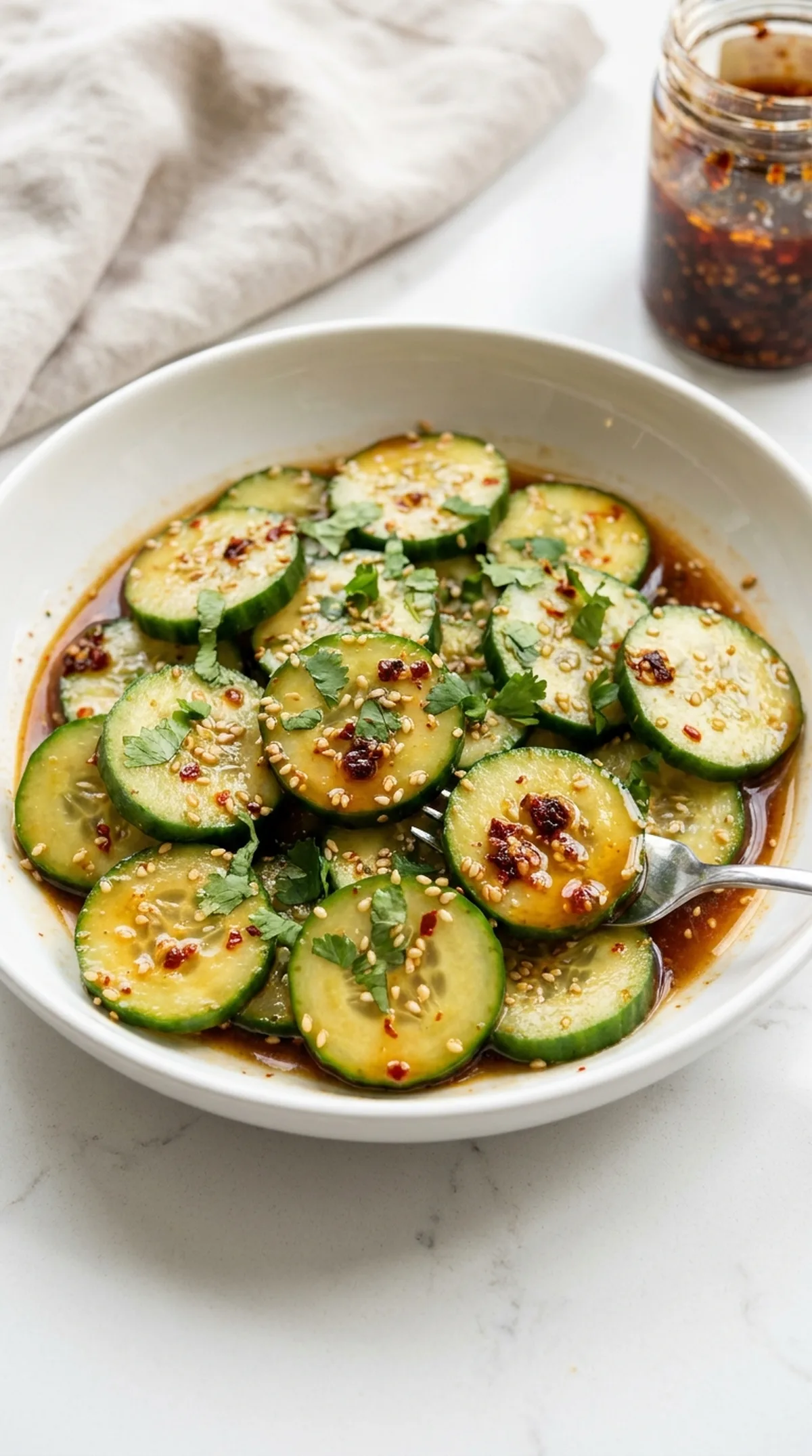 Asian Cucumber Salad with Sesame and Chili finished recipe