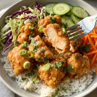Bang Bang Chicken Bowls with Creamy Sweet Chili Sauce finished recipe