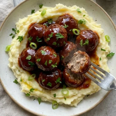 BBQ Meatballs and Mashed Potatoes finished recipe