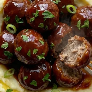 BBQ Meatballs and Mashed Potatoes finished recipe