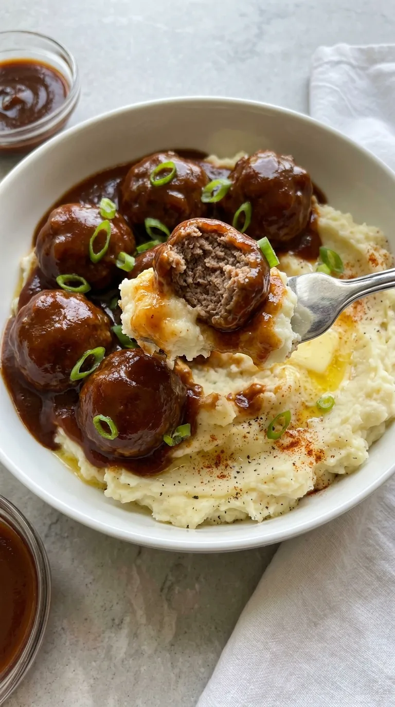 BBQ Meatballs and Mashed Potatoes step Final