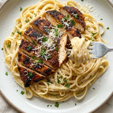 Cajun Chicken Over Creamy Parmesan Linguine finished recipe