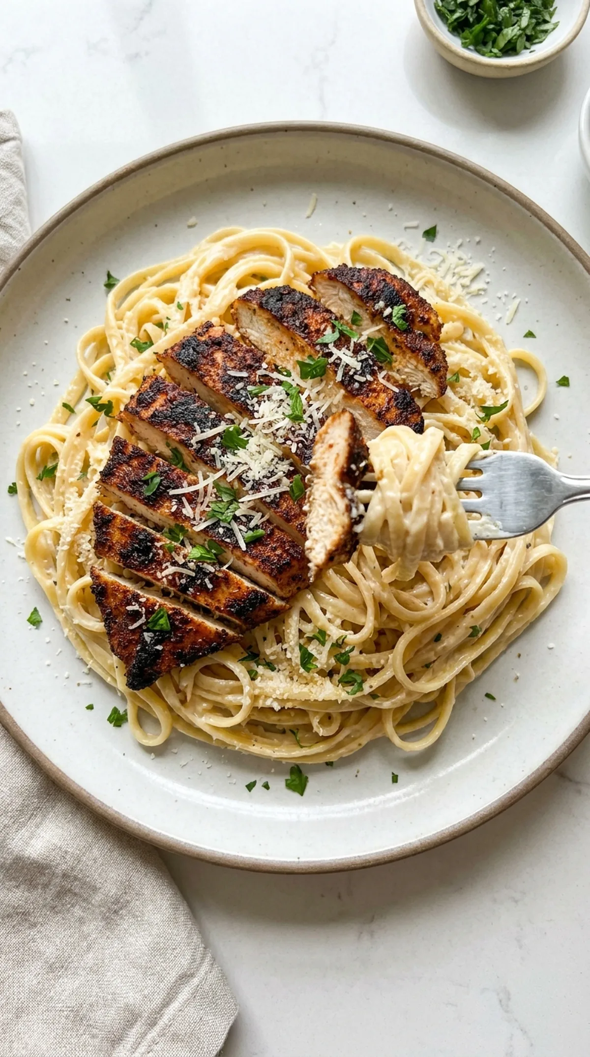 Cajun Chicken Over Creamy Parmesan Linguine finished recipe