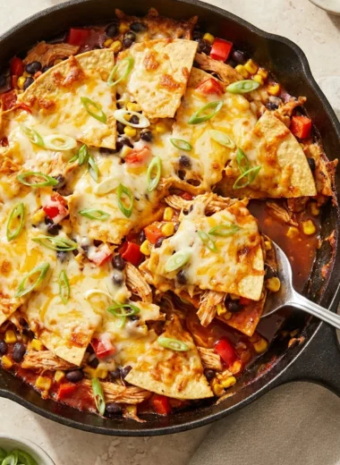 Cheesy Rotisserie Chicken Enchilada Skillet finished recipe