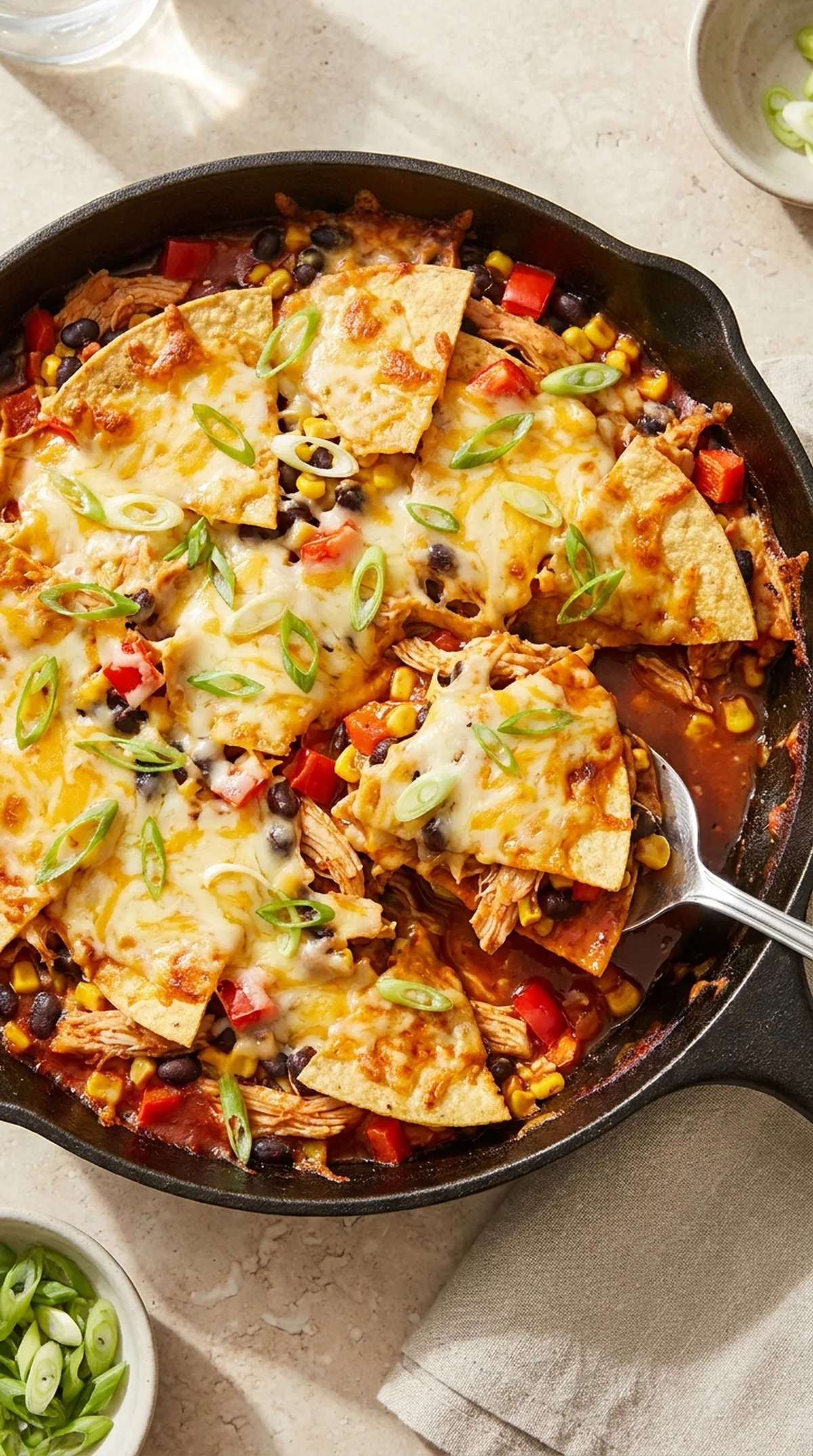 Cheesy Rotisserie Chicken Enchilada Skillet finished recipe