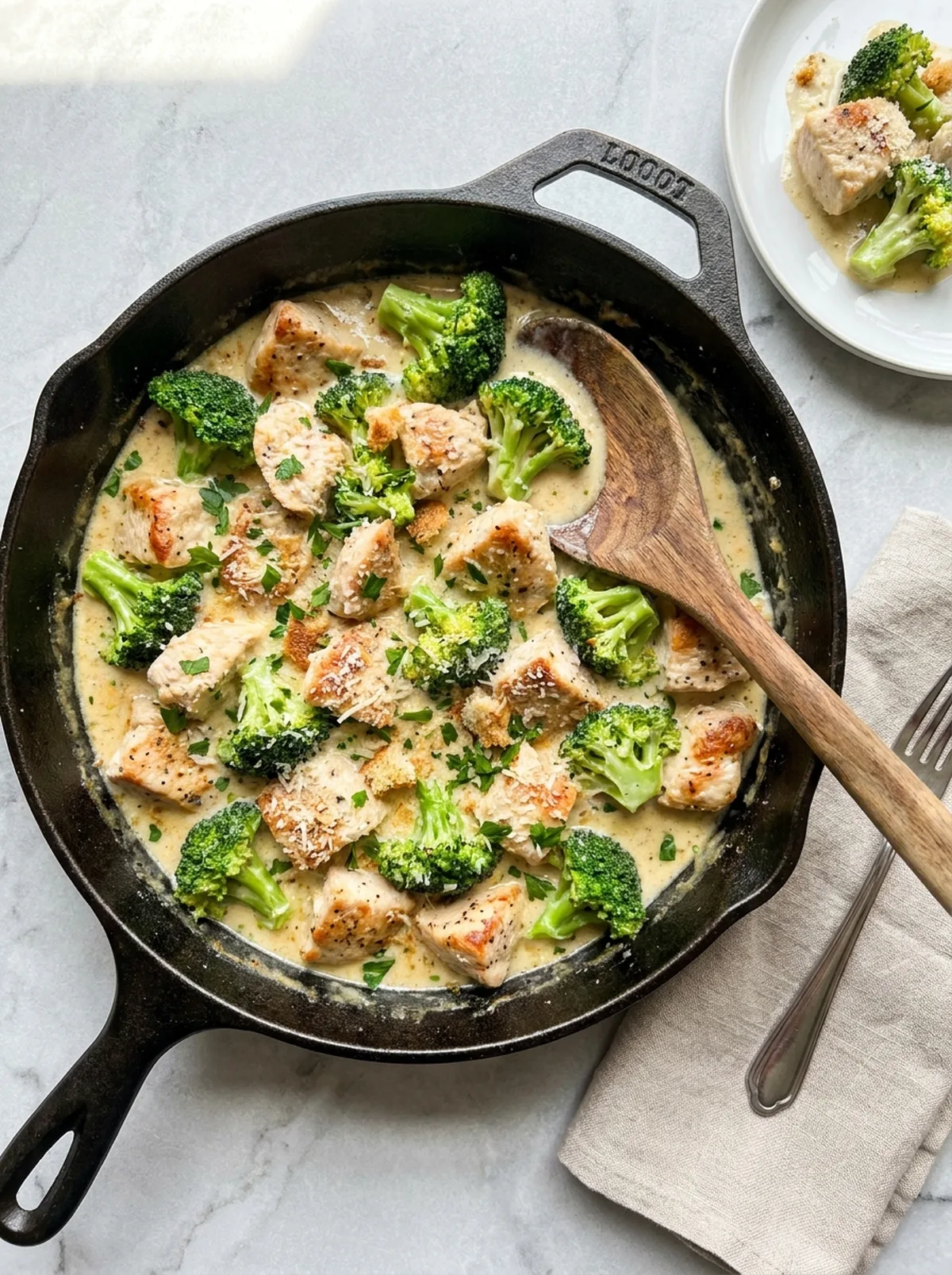 Chicken and Broccoli Skillet with Creamy Garlic Sauce finished recipe