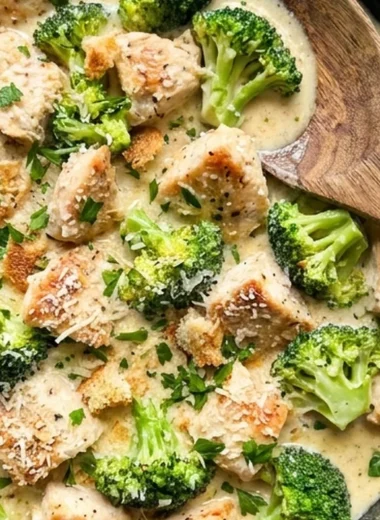 Chicken and Broccoli Skillet with Creamy Garlic Sauce finished recipe