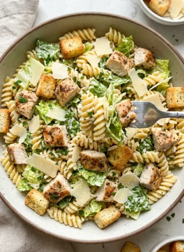 Chicken Caesar Pasta Salad finished recipe