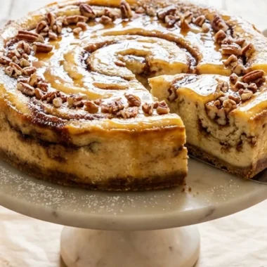 Cinnamon Roll Honeybun Cheesecake finished recipe