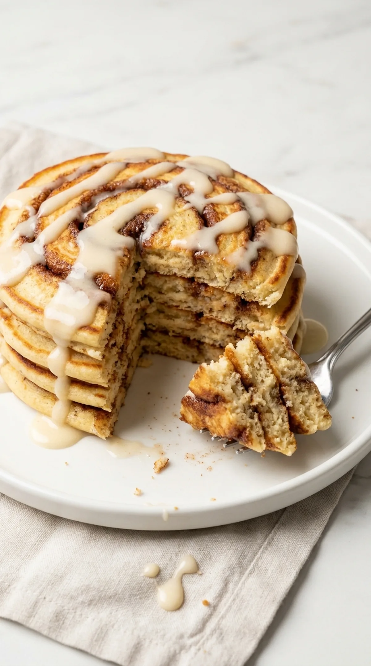 Cinnamon Roll Pancakes with Cream Cheese Glaze finished recipe