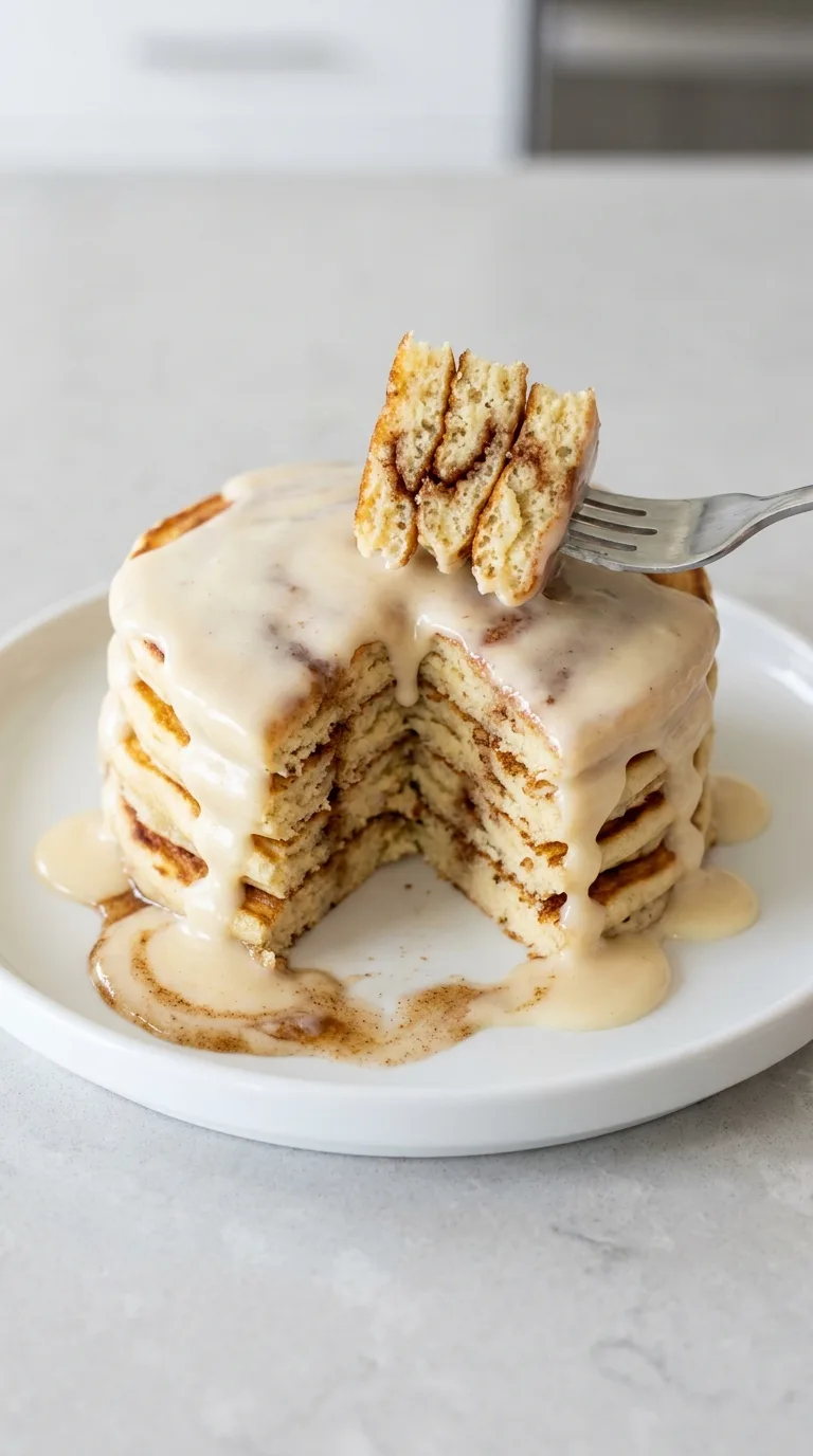 Cinnamon Roll Pancakes with Cream Cheese Glaze step Final