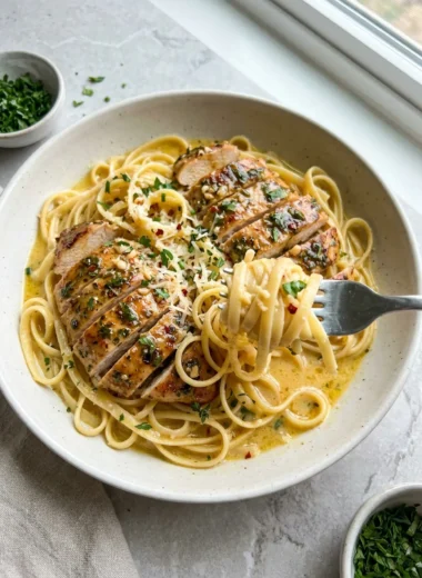 Cowboy Butter Chicken Linguine with Garlic and Herbs finished recipe