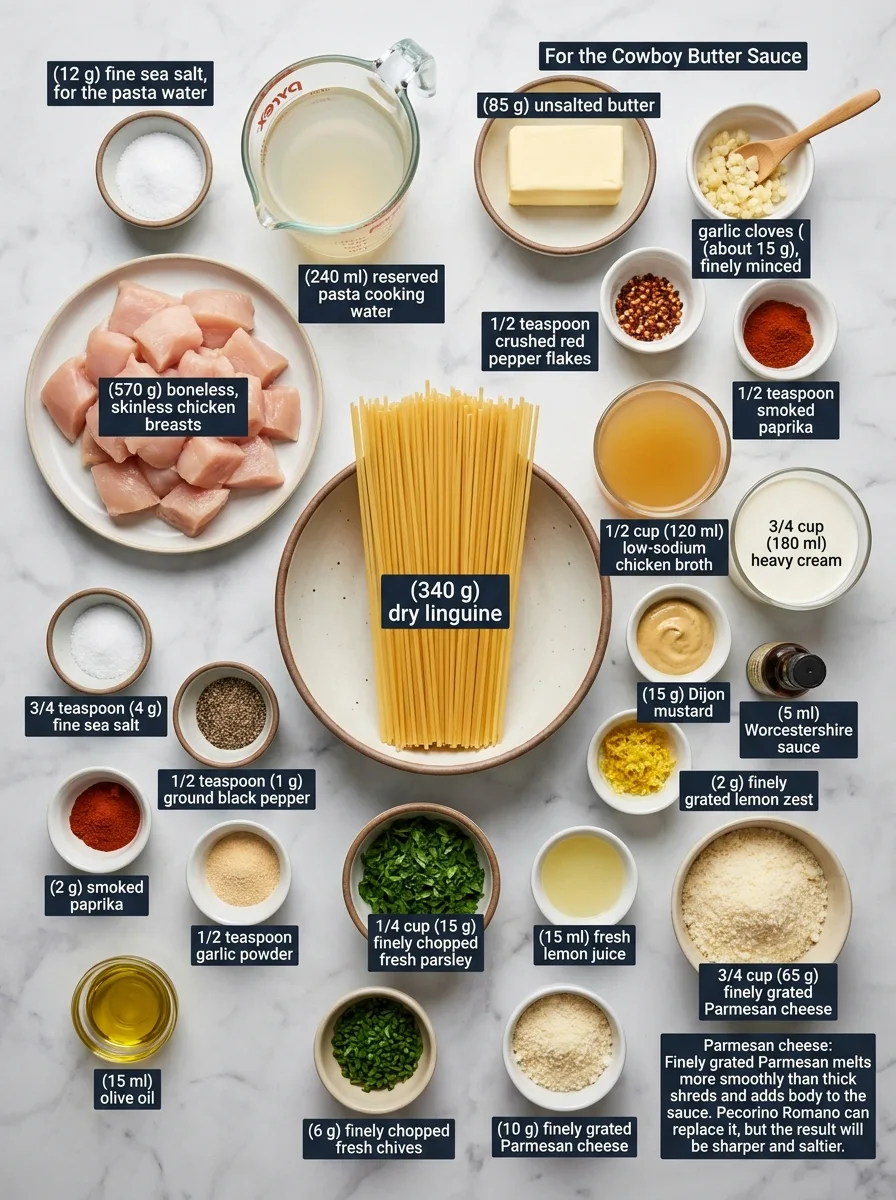 Cowboy Butter Chicken Linguine with Garlic and Herbs ingredients