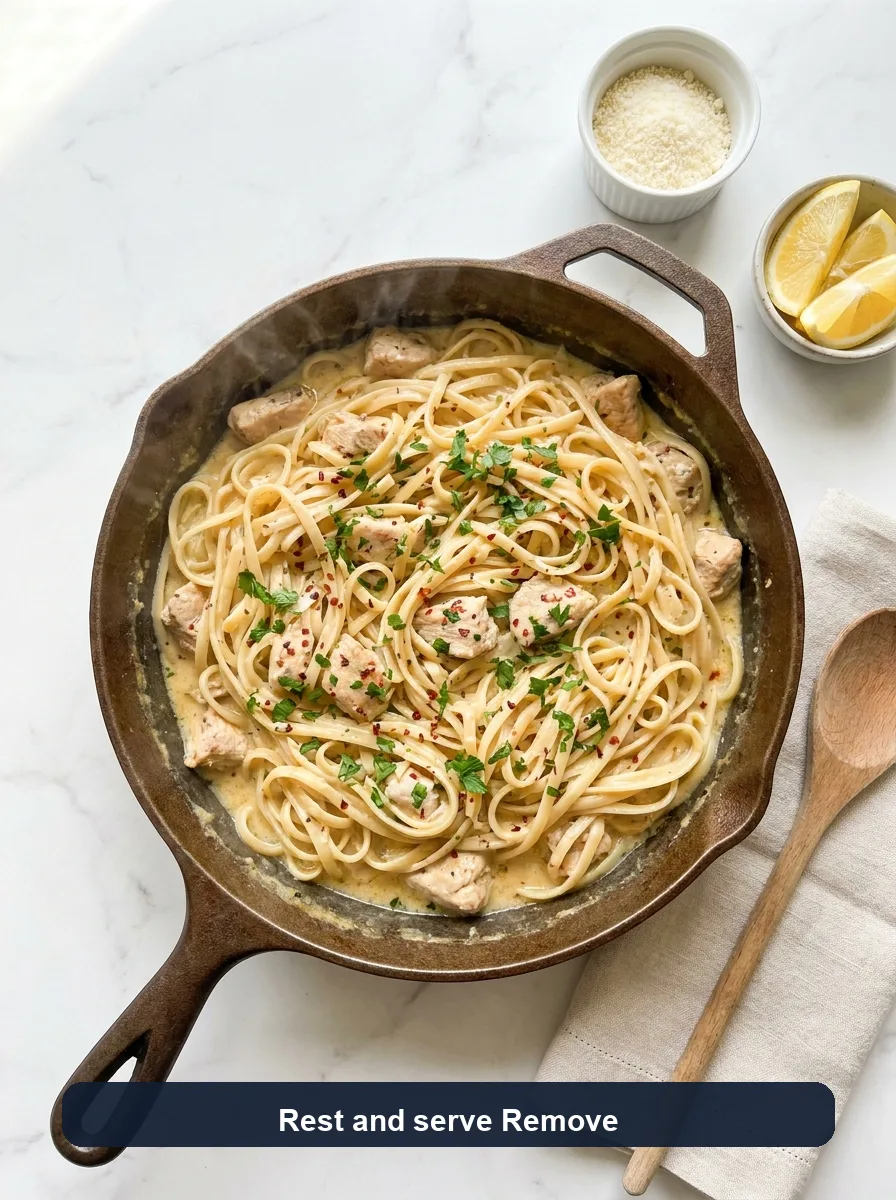 Cowboy Butter Chicken Linguine with Garlic and Herbs step 12