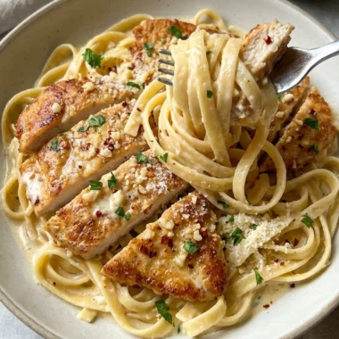 Creamy Garlic Chicken Pasta finished recipe