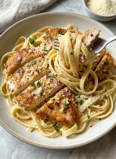 Creamy Garlic Chicken Pasta finished recipe