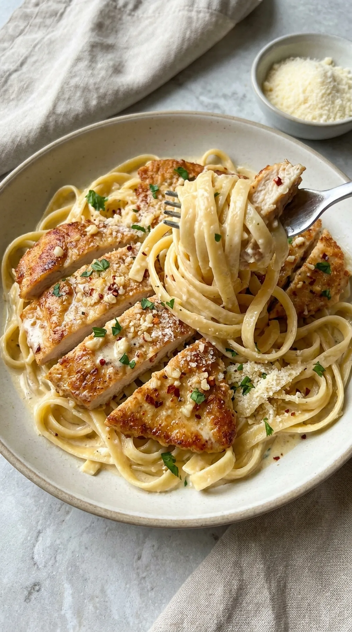 Creamy Garlic Chicken Pasta finished recipe