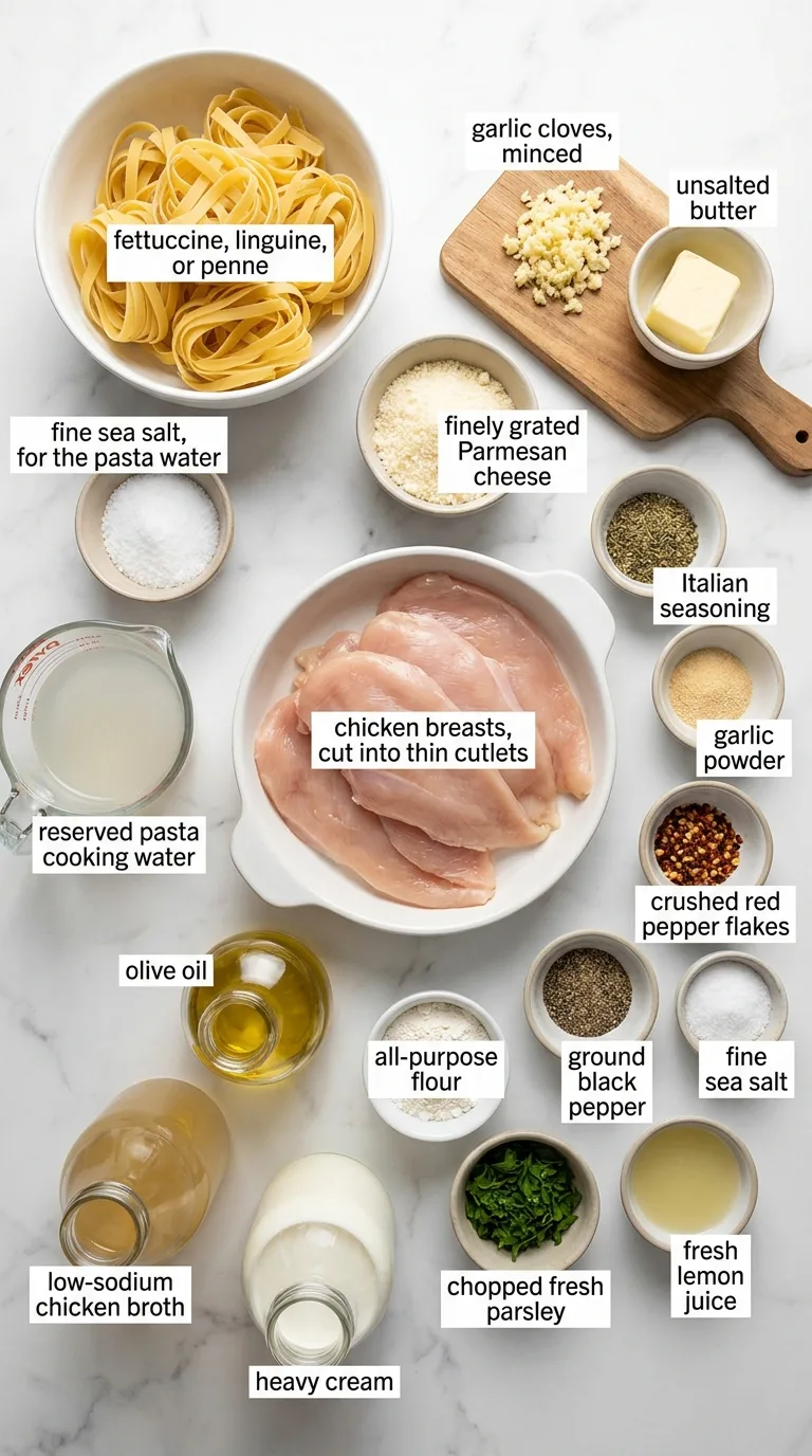 Creamy Garlic Chicken Pasta ingredients